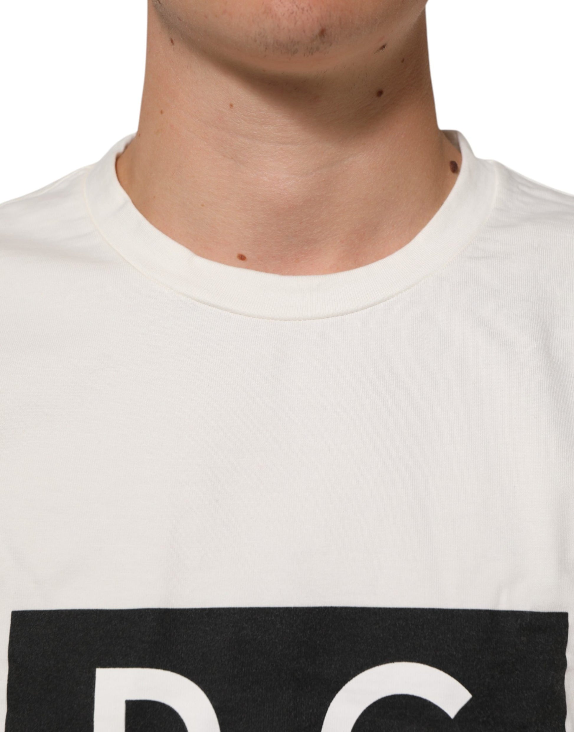White t-shirt with black lettering