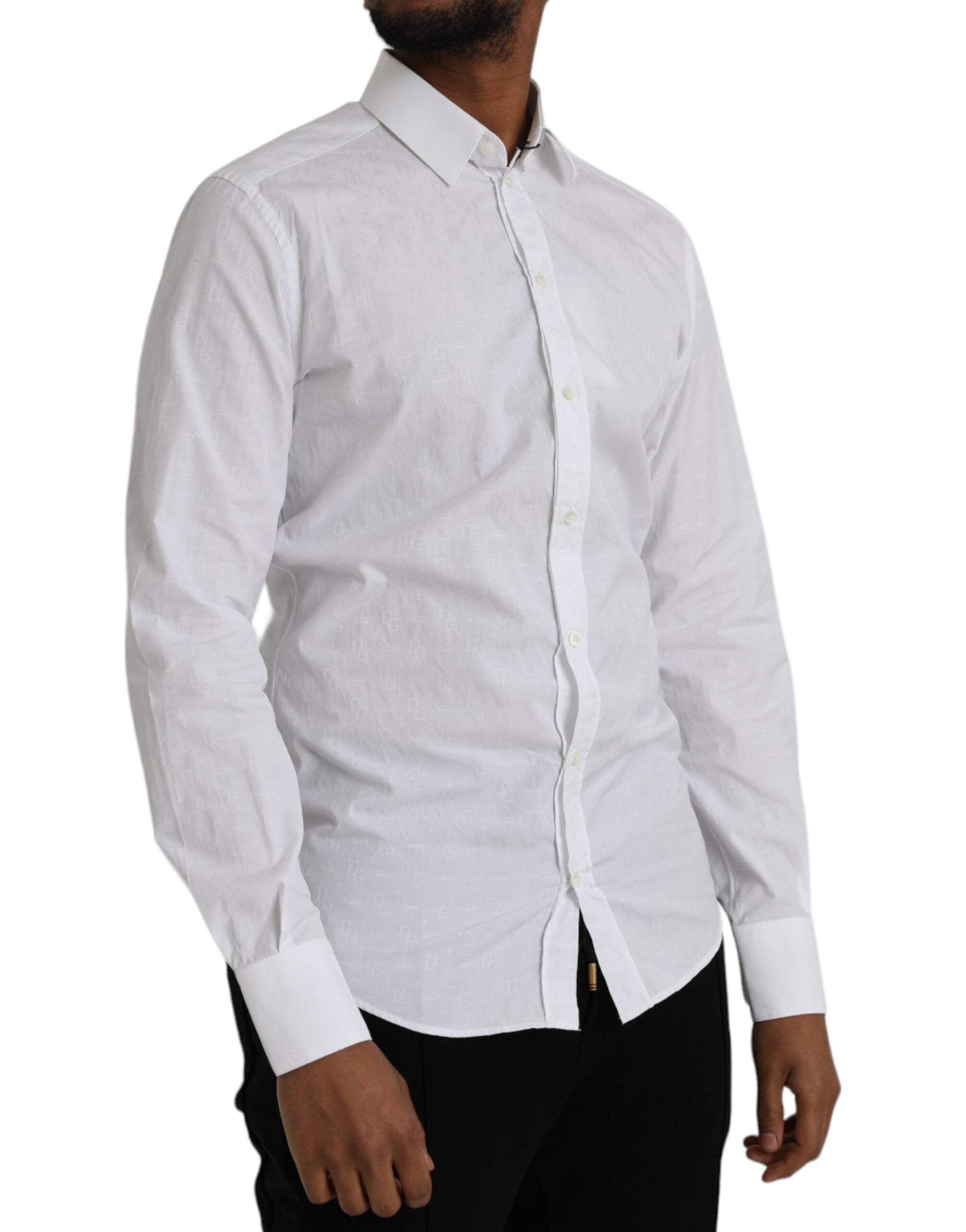 Men's long sleeve dress shirt, white cotton with button-down collar and cuffs