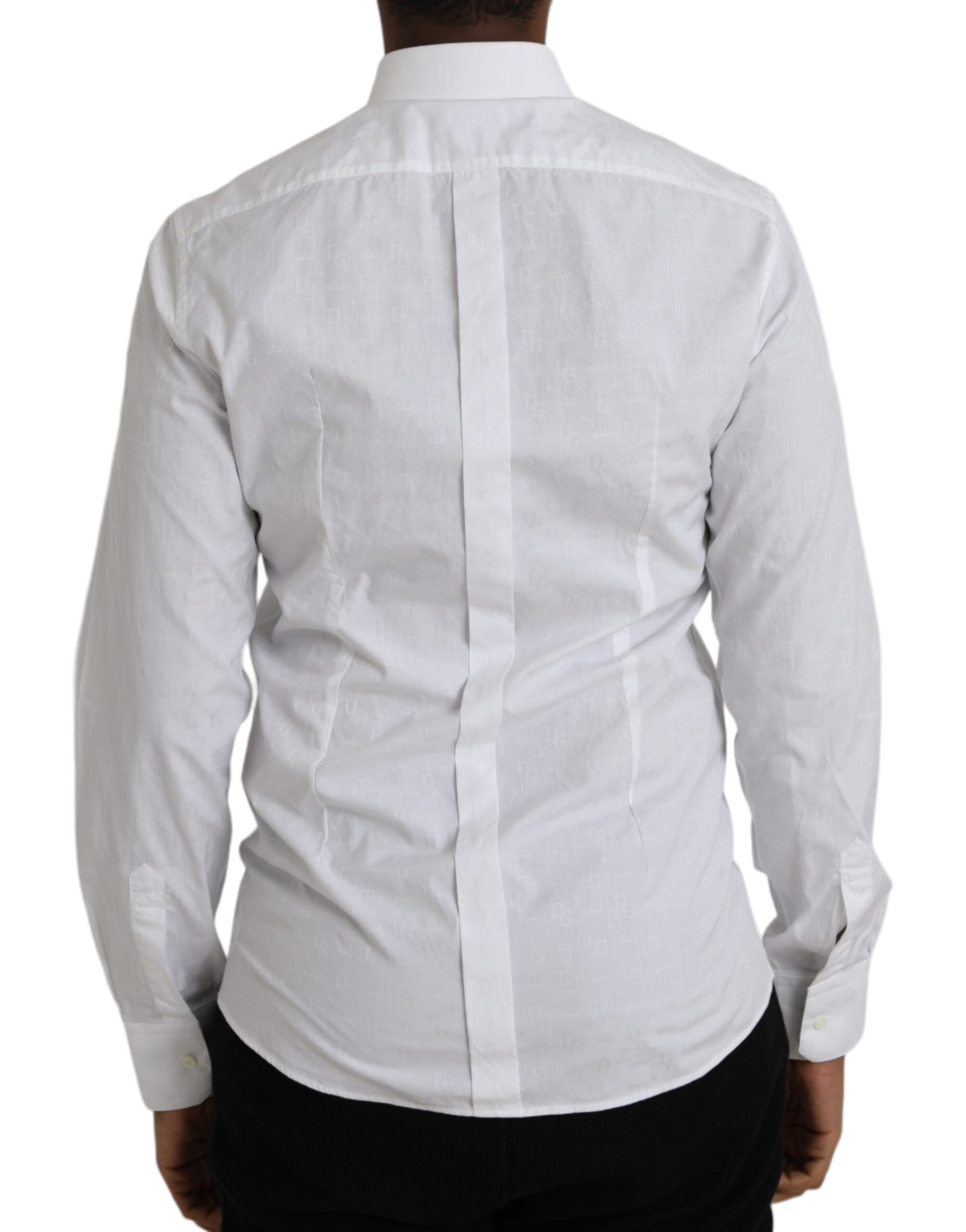 A long sleeve dress shirt with a collar and button-up front