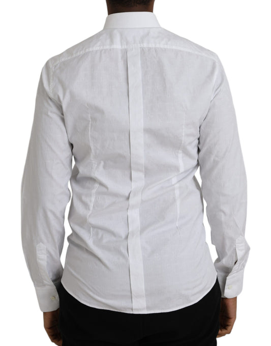 A long sleeve dress shirt with a collar and button-up front