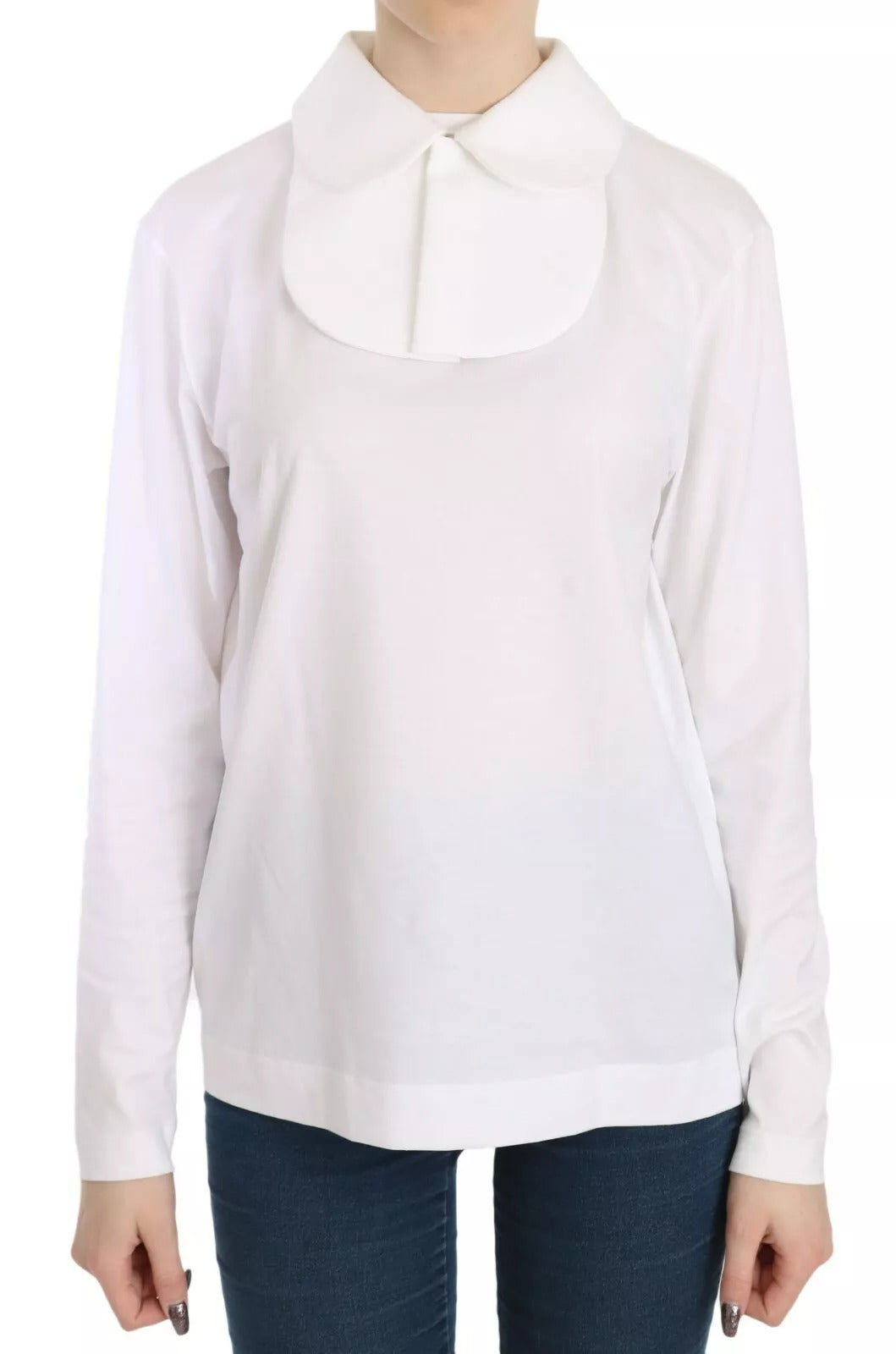 Long sleeve white blouse with ruffled collar