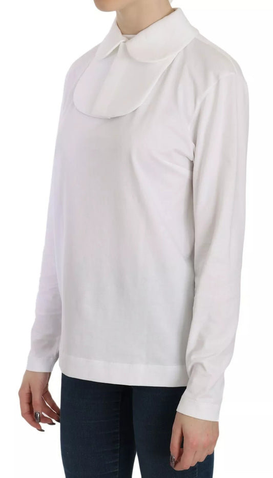 Long sleeve white blouse with collar and ruffled neckline