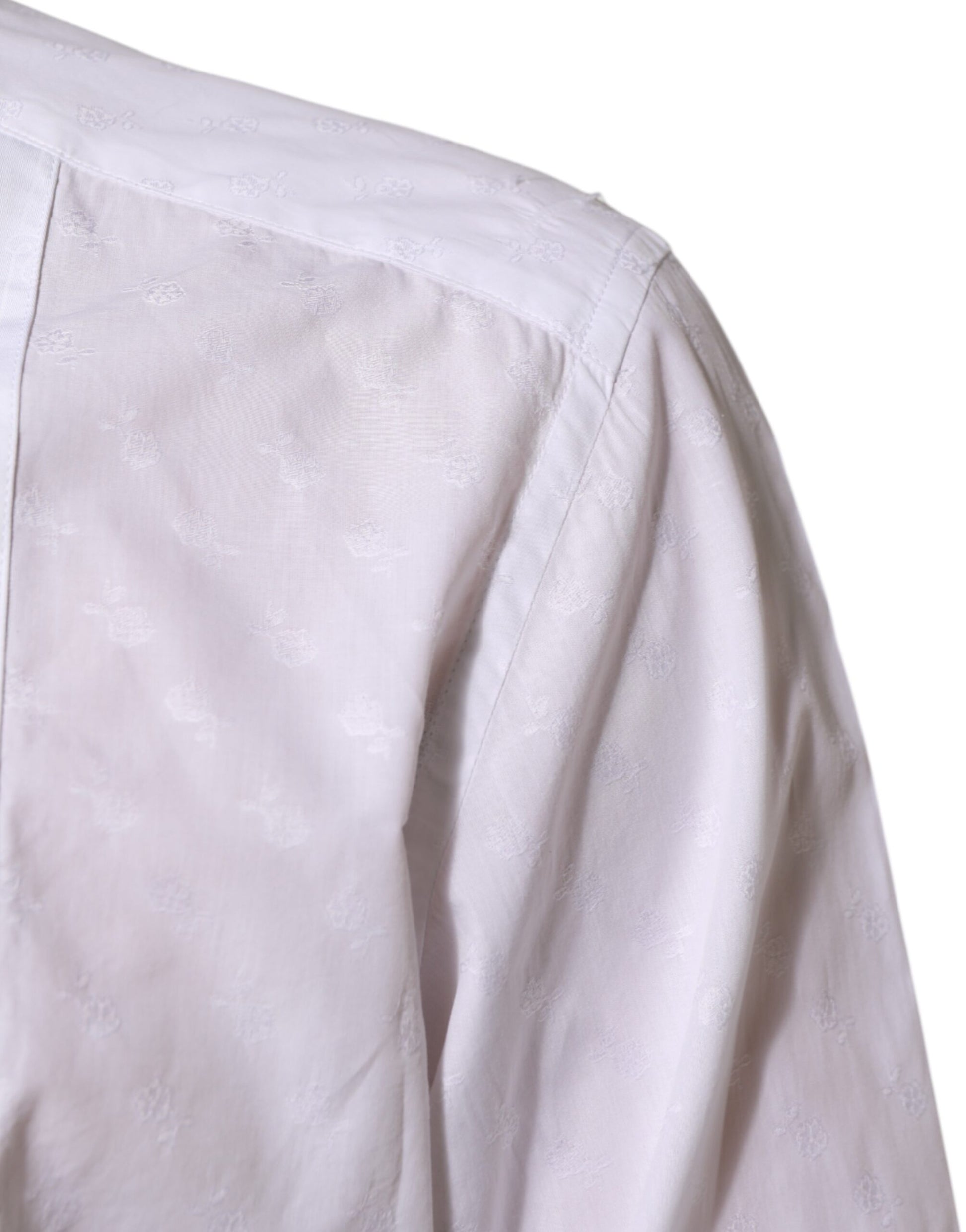 A white cotton shirt with a bib collar and short sleeves, designed by Dolce & Gabbana