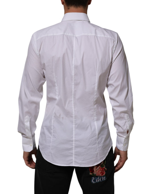 White cotton men's dress shirt with long sleeves and collar