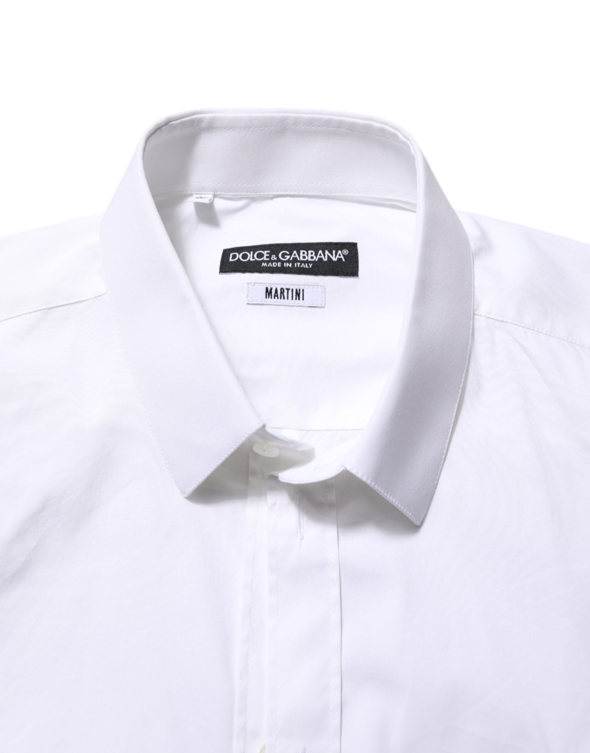 A white cotton dress shirt with a collar and label that reads "Dolce & Gabbana Martin
