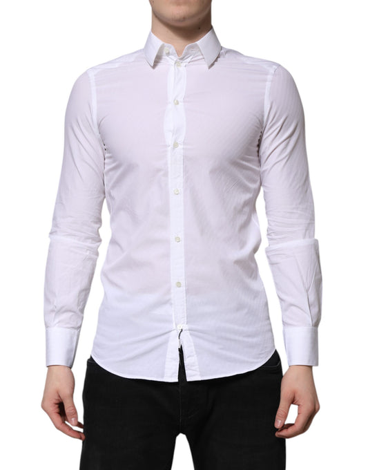 Men's long sleeve dress shirt, white cotton, button-up collar, chest pocket