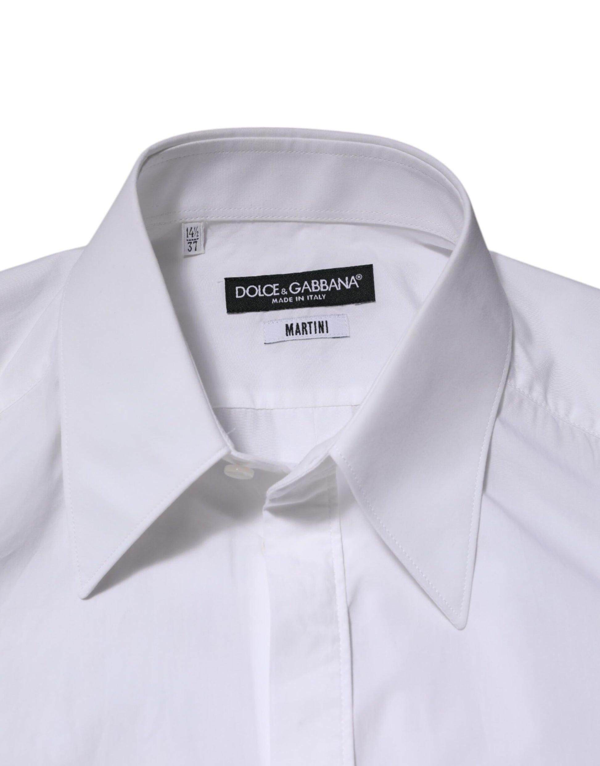 White cotton dress shirt with collar and long sleeves, branded by Dolce & Gabbana