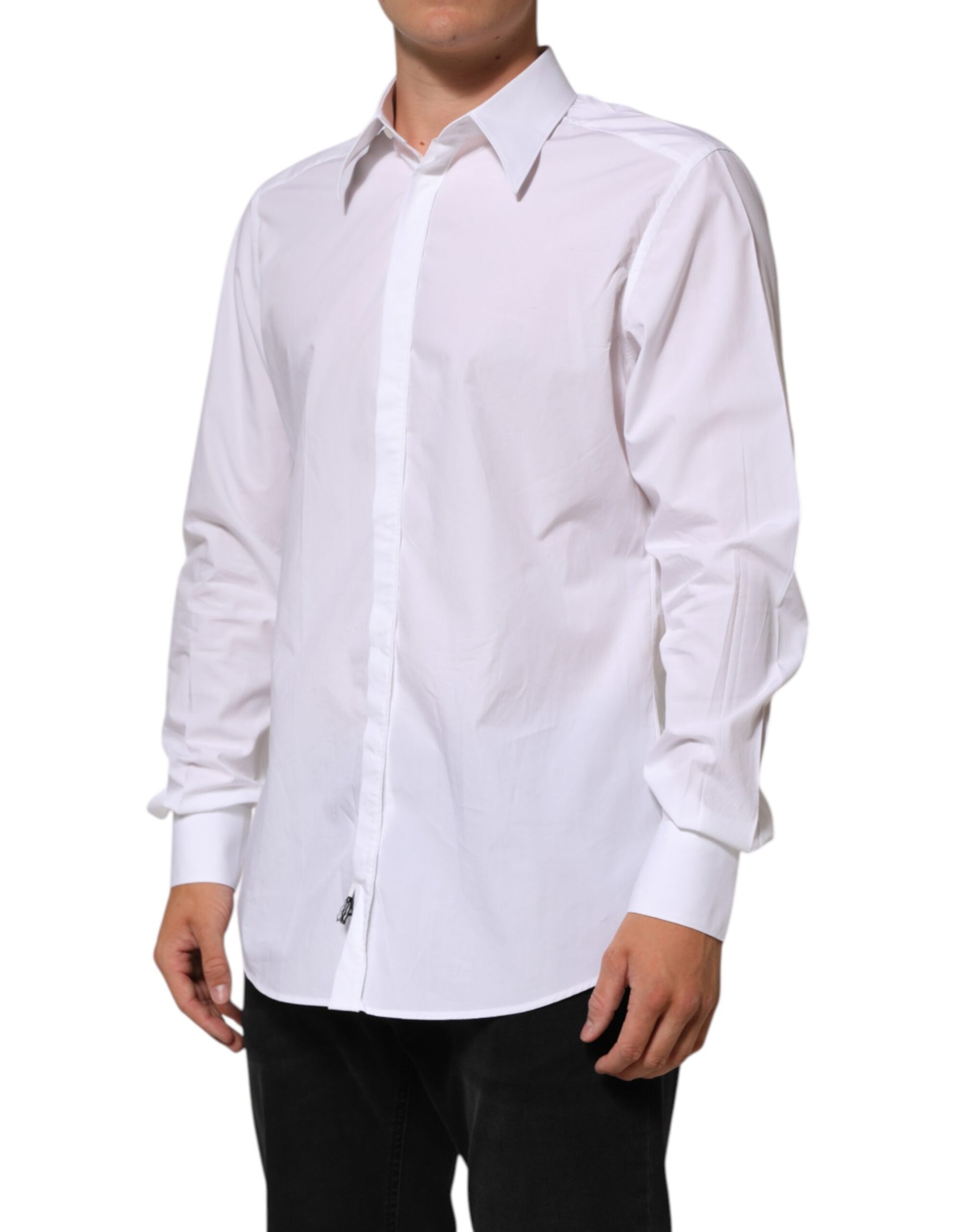 White cotton men's dress shirt with long sleeves and collar
