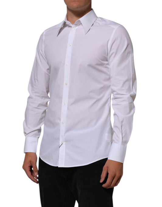 White cotton men's dress shirt with long sleeves and collar