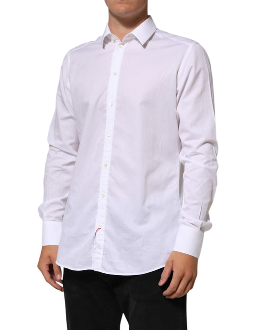 A white cotton men's dress shirt with collar and long sleeves