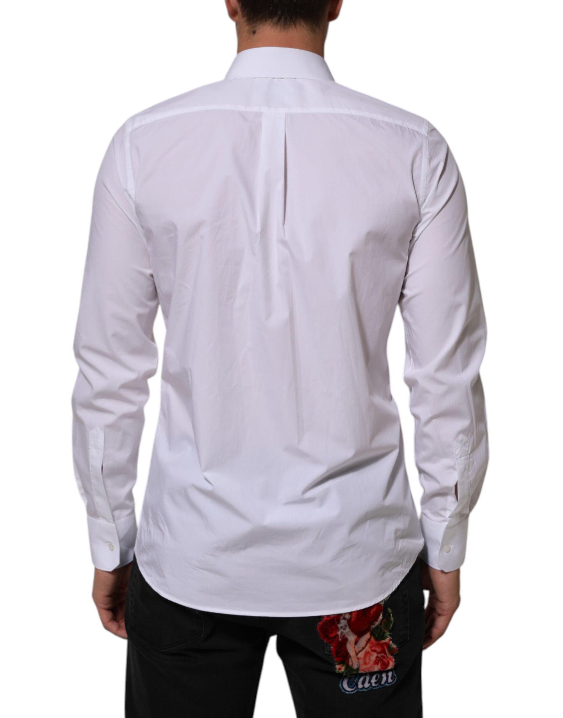 White cotton men's formal dress shirt with short sleeves and a collar