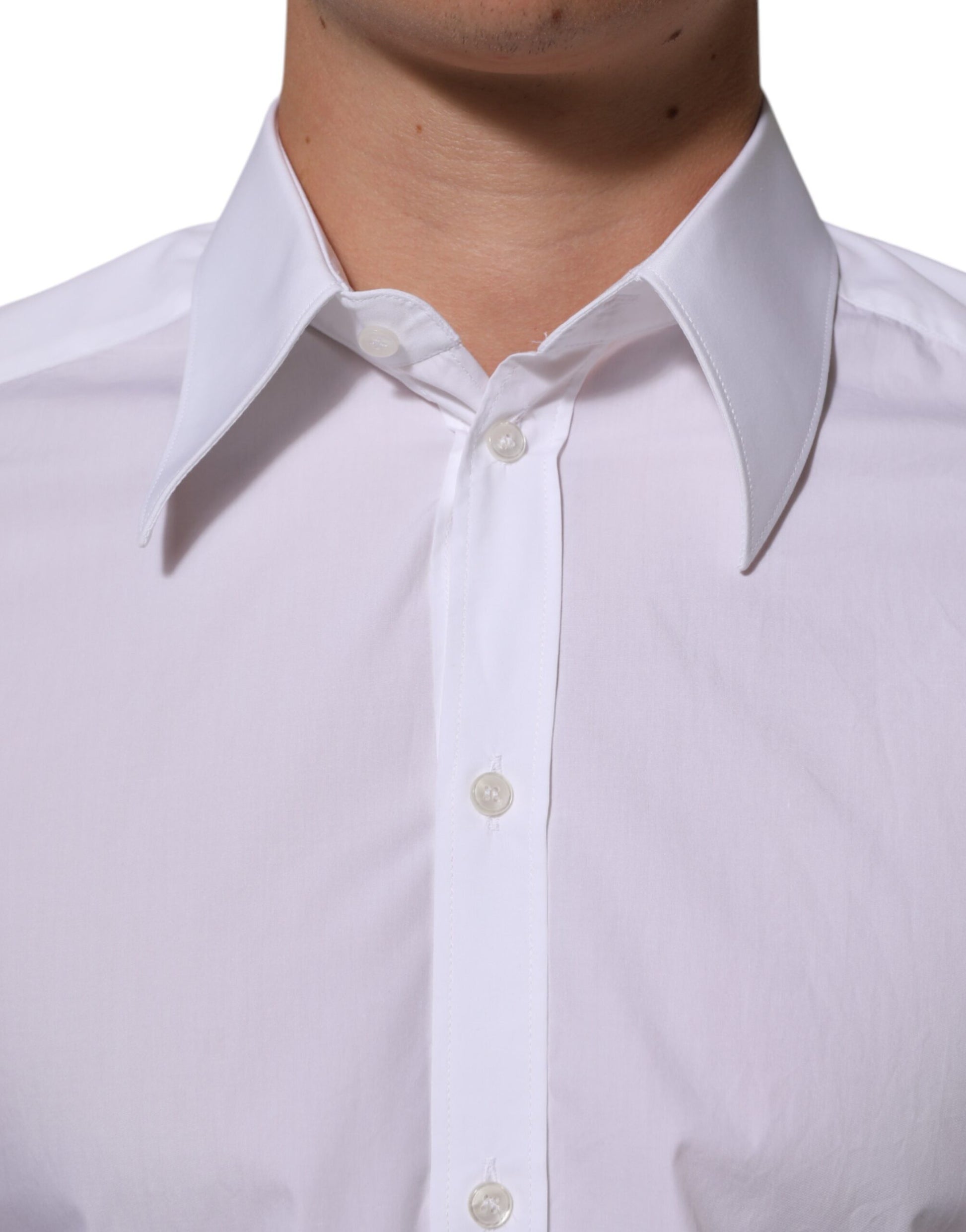 White cotton men's dress shirt with collar and buttons