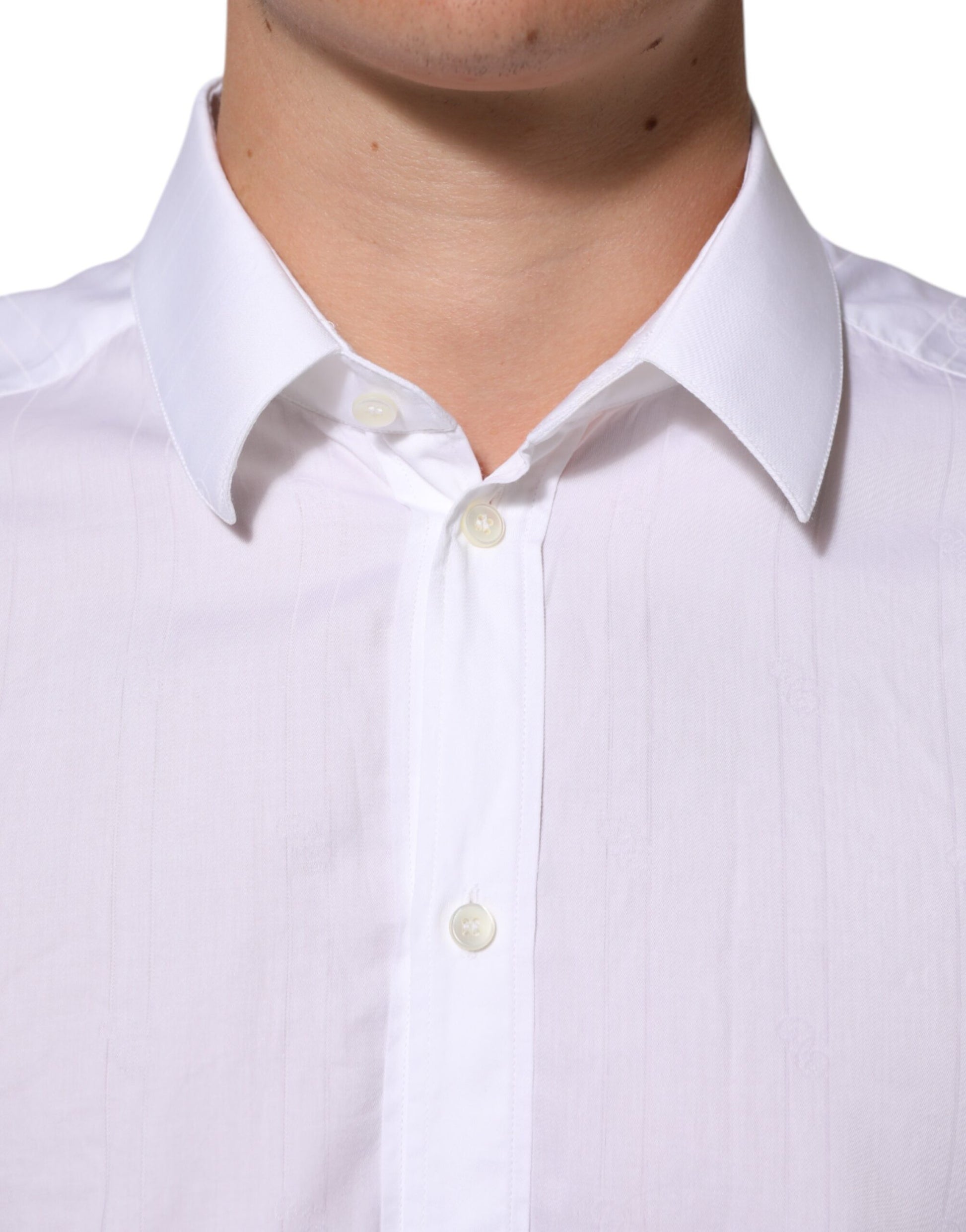 White cotton men's formal dress shirt with collar and buttons