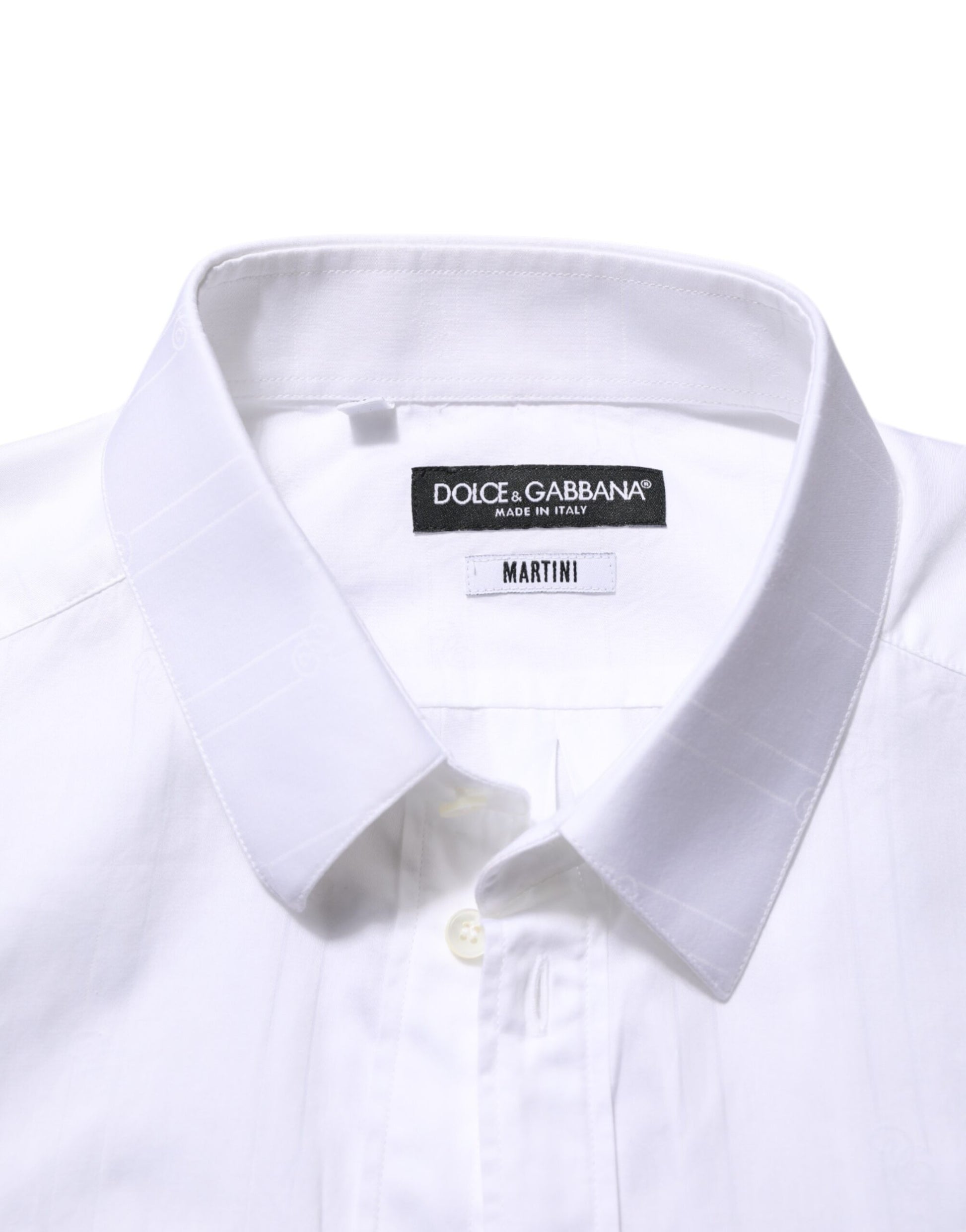 A white cotton shirt with a collar and button-up front, from the brand Dolce & Gabbana