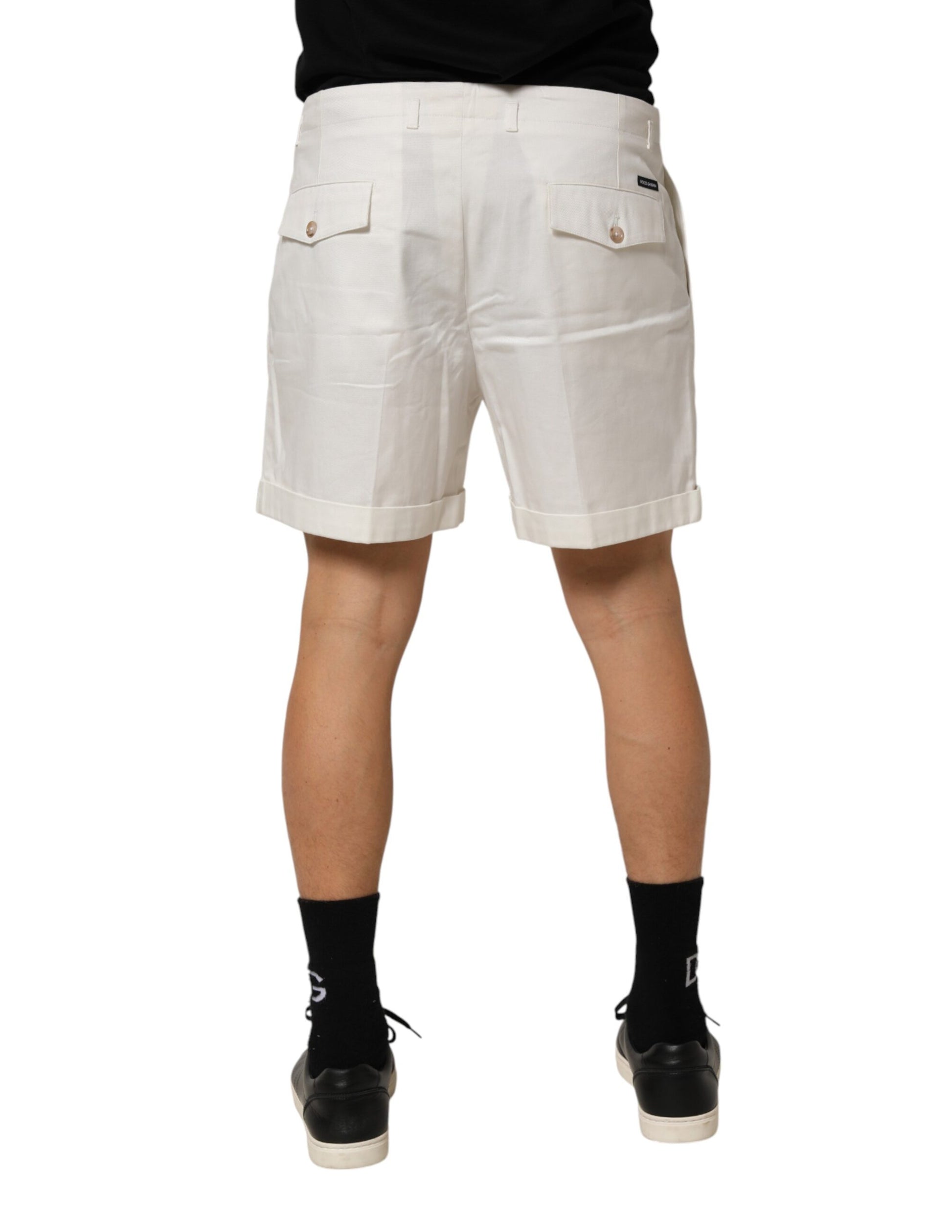 White cotton mid waist men's bermuda shorts with logo detailing