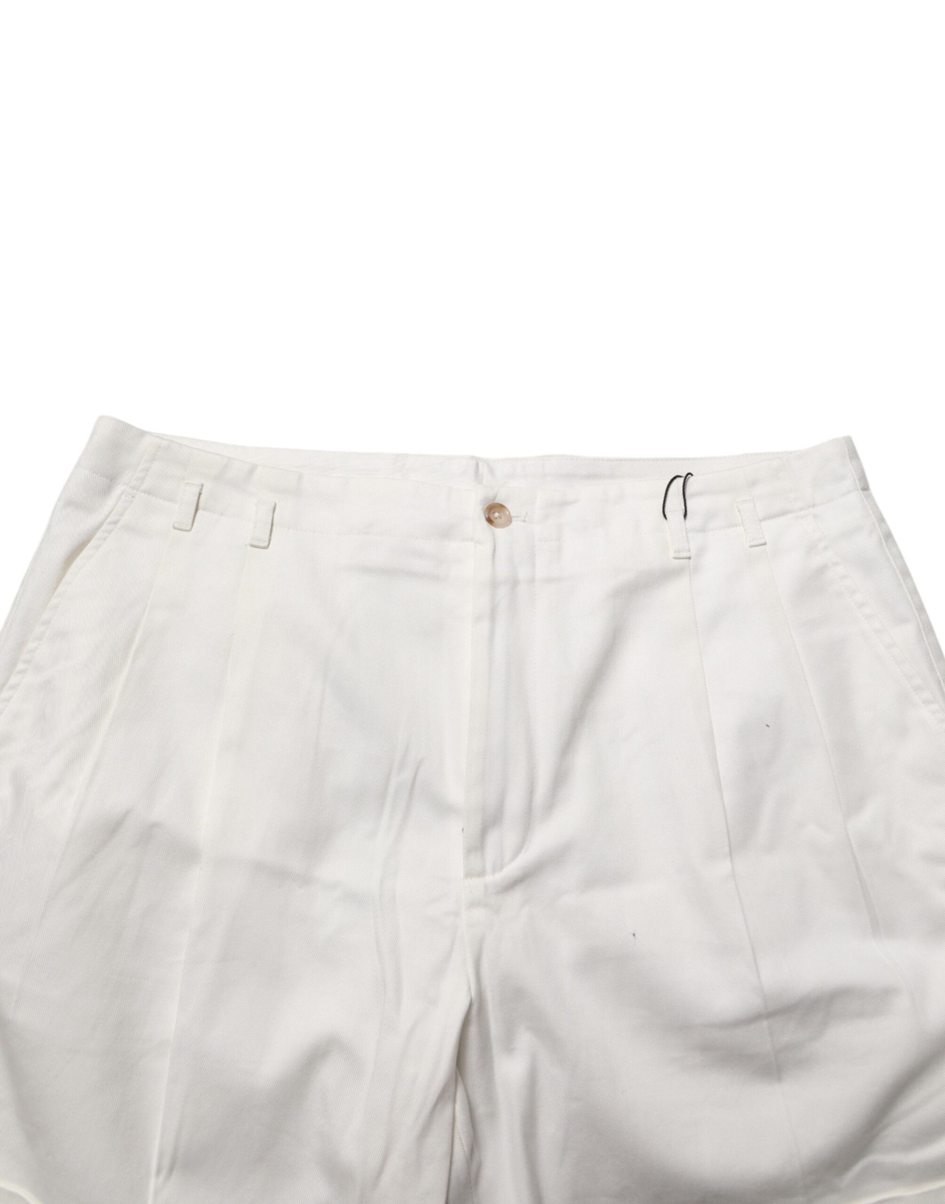 White cotton mid waist men's bermuda shorts with button closure and two pockets