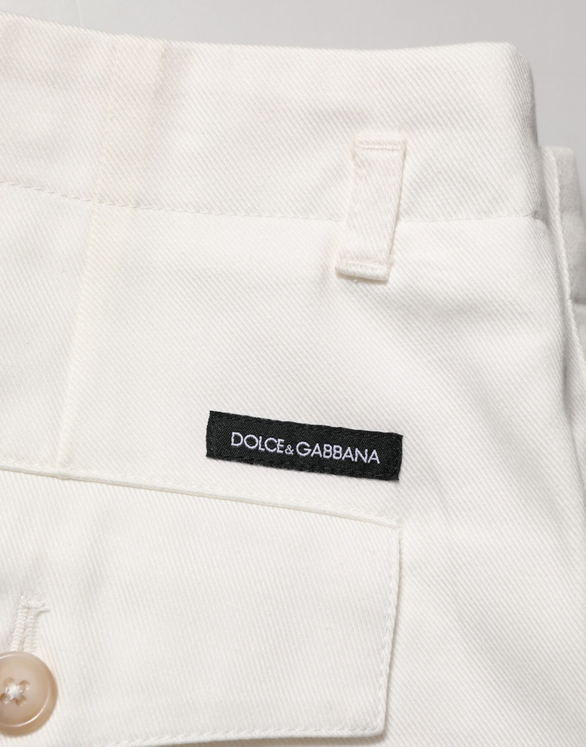 White cotton mid waist men's bermuda shorts with black label