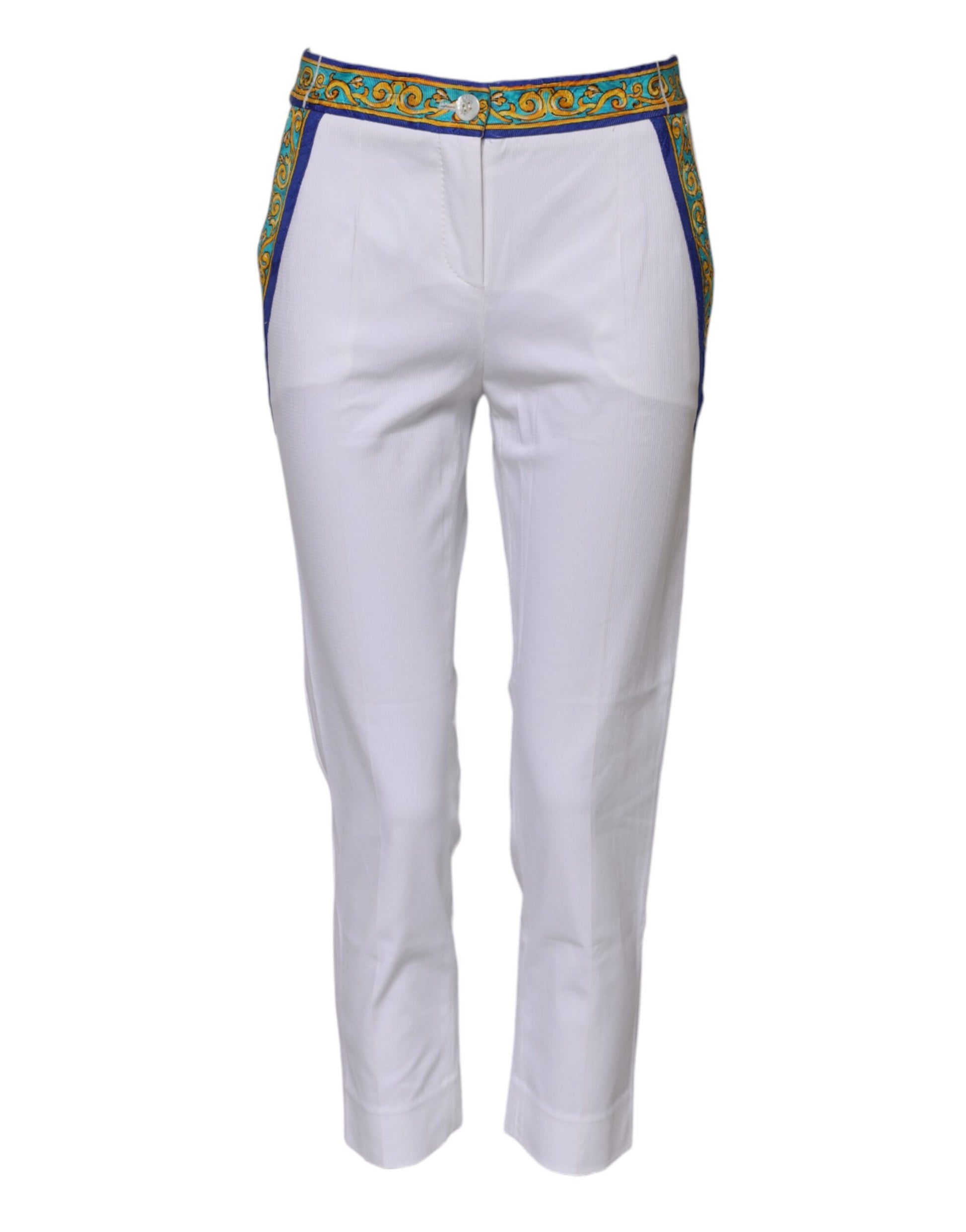 White pants with colorful trim on sides