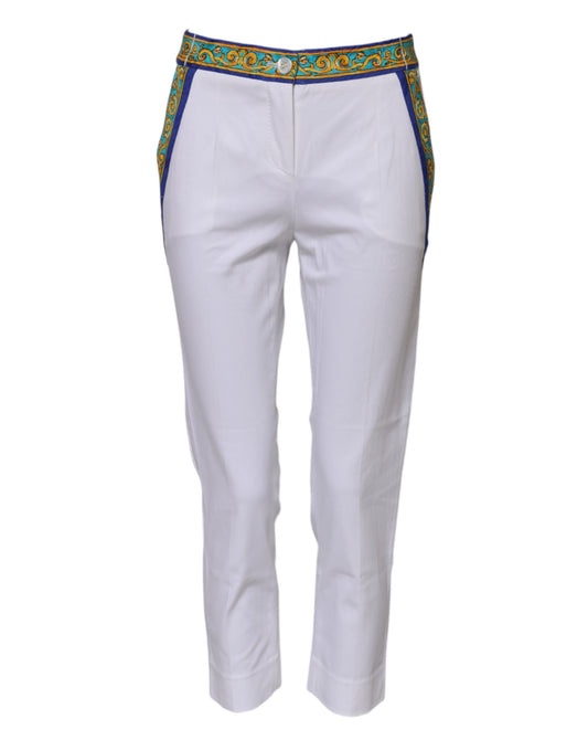 White pants with colorful trim on sides
