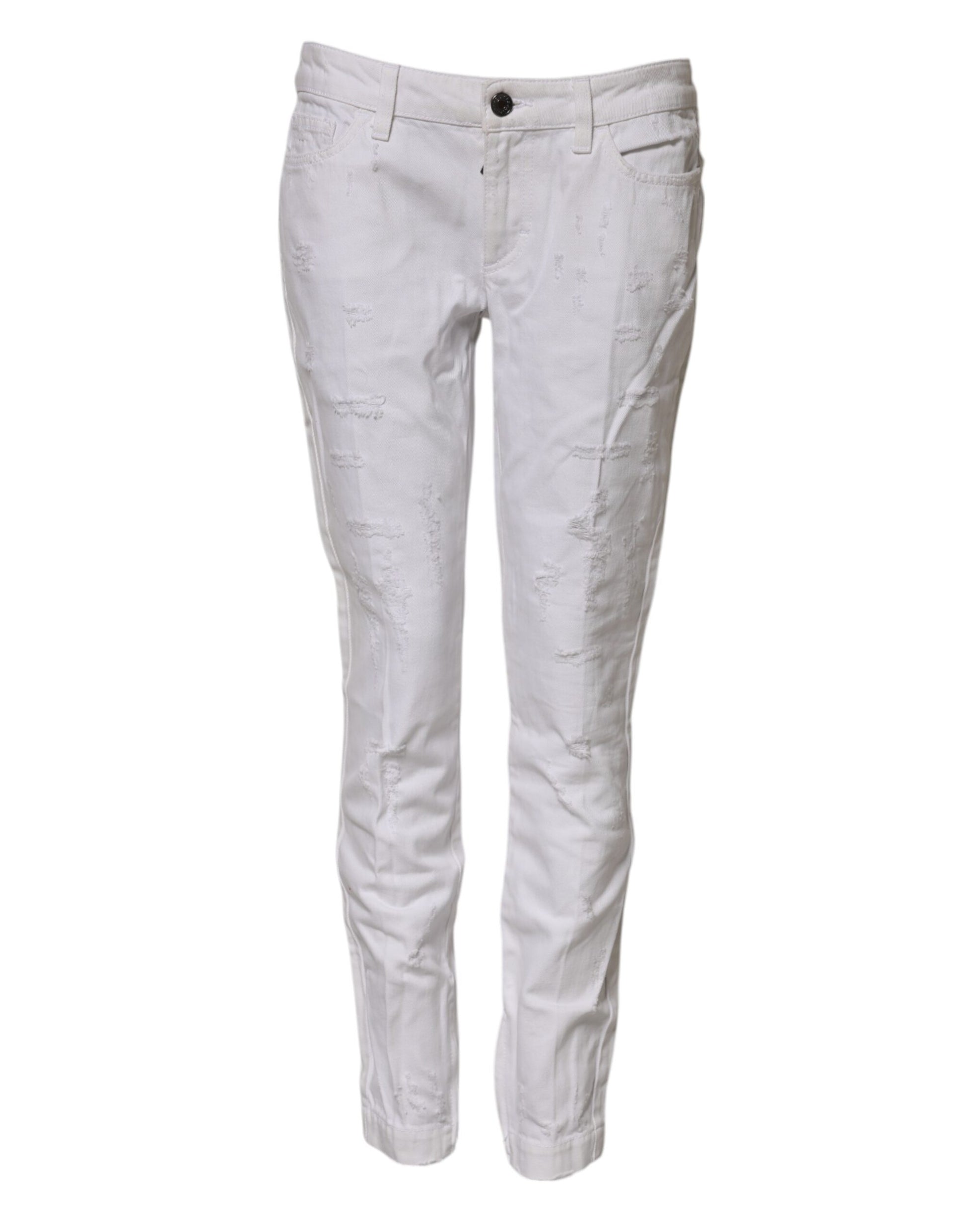 Pair of light grey distressed jeans
