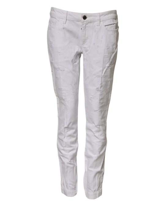 Pair of light grey distressed jeans