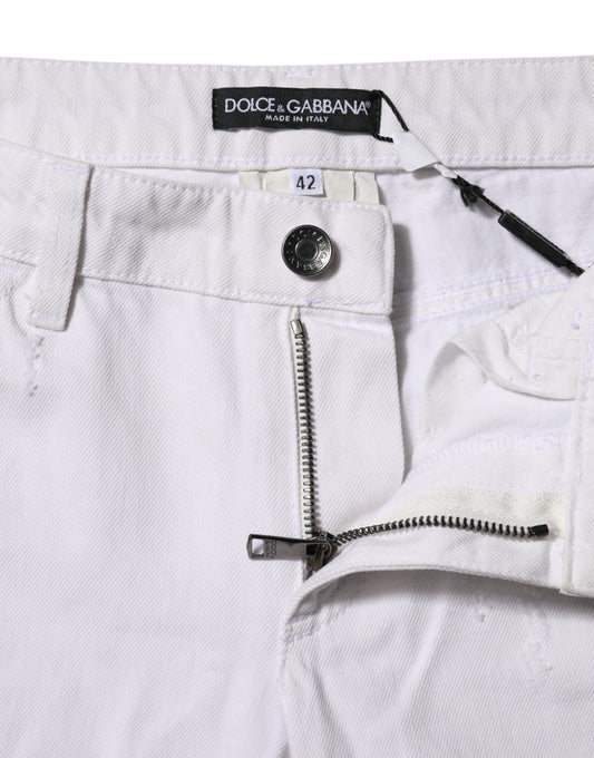 White pants with zipper detail on side