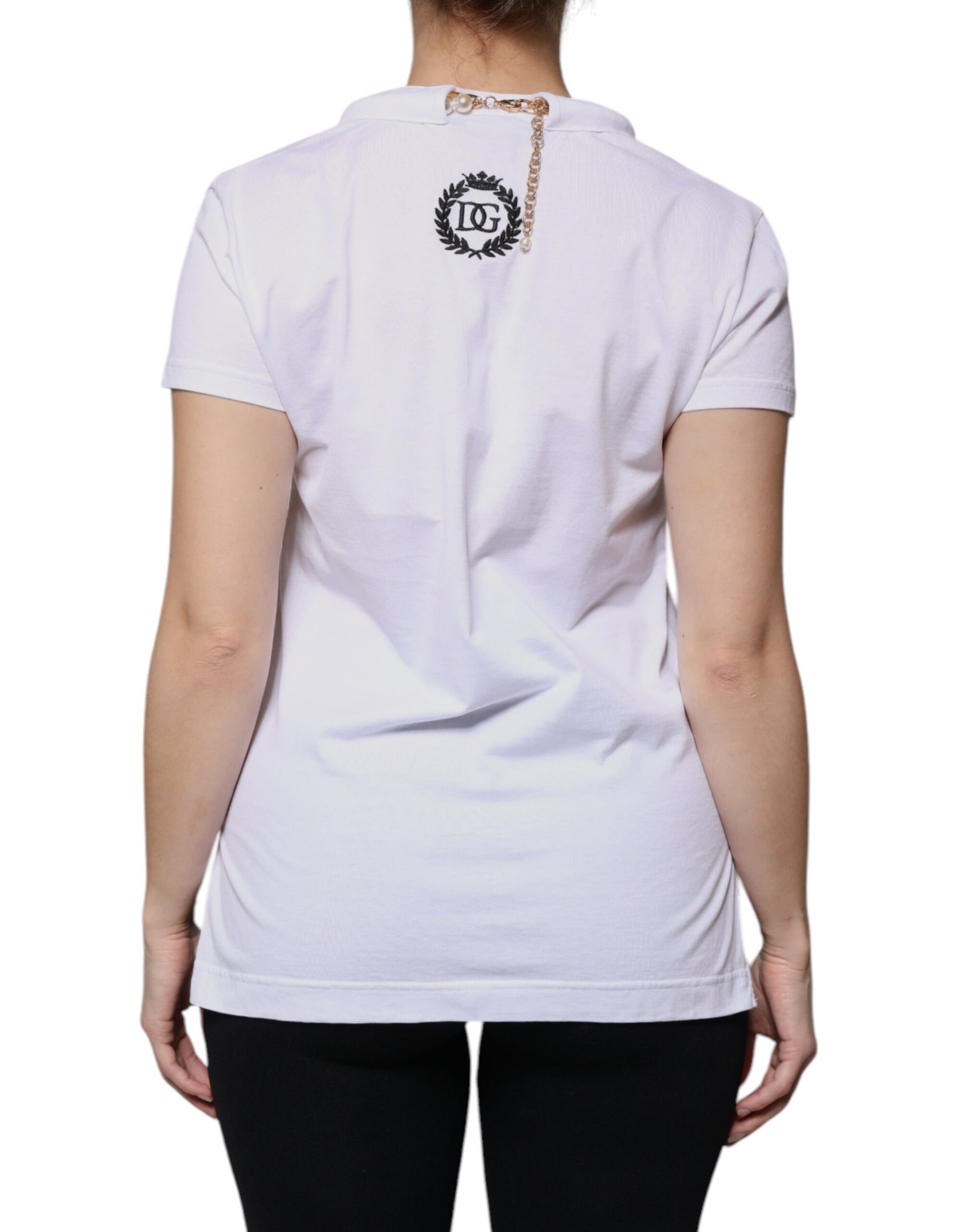 White polo shirt with logo on back