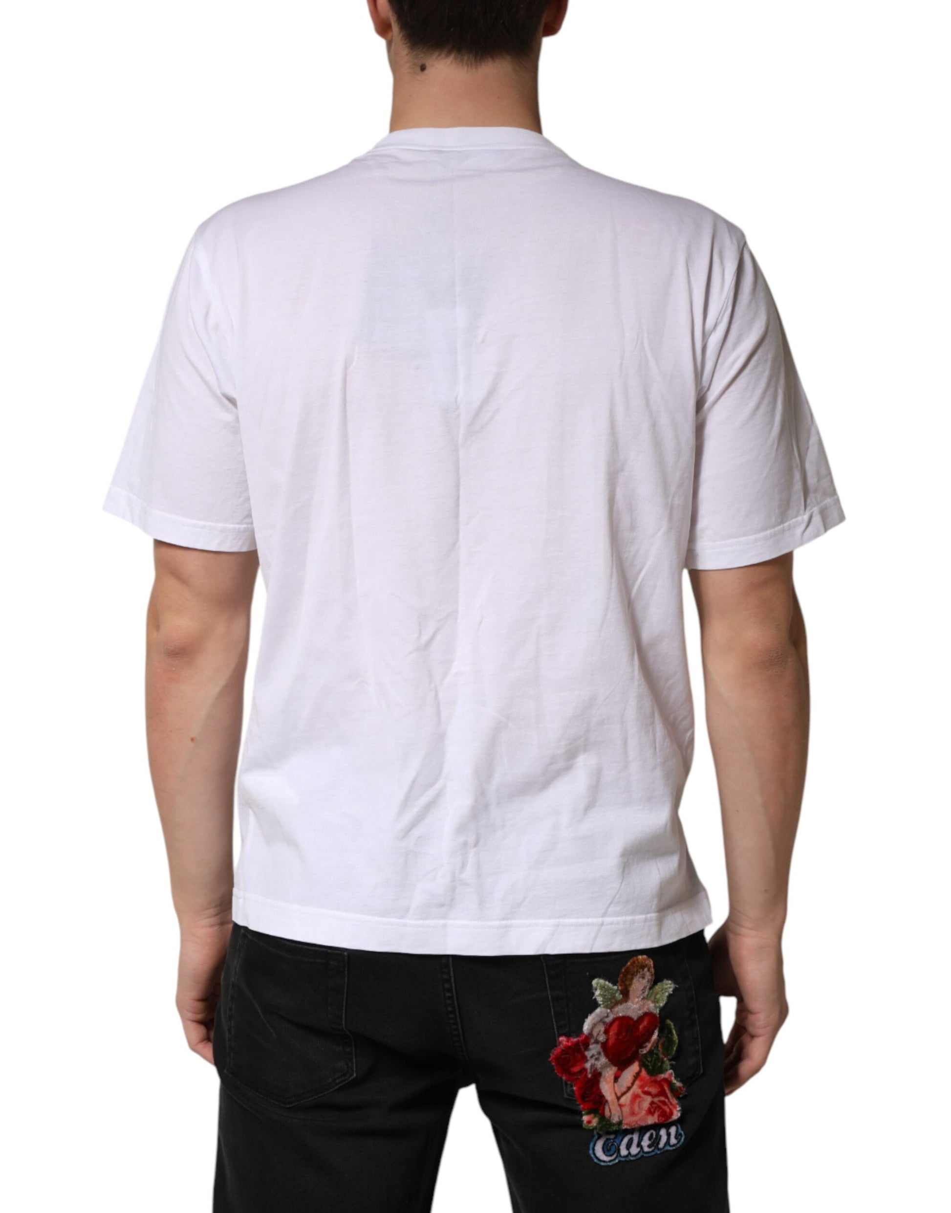 White t-shirt with floral design on back