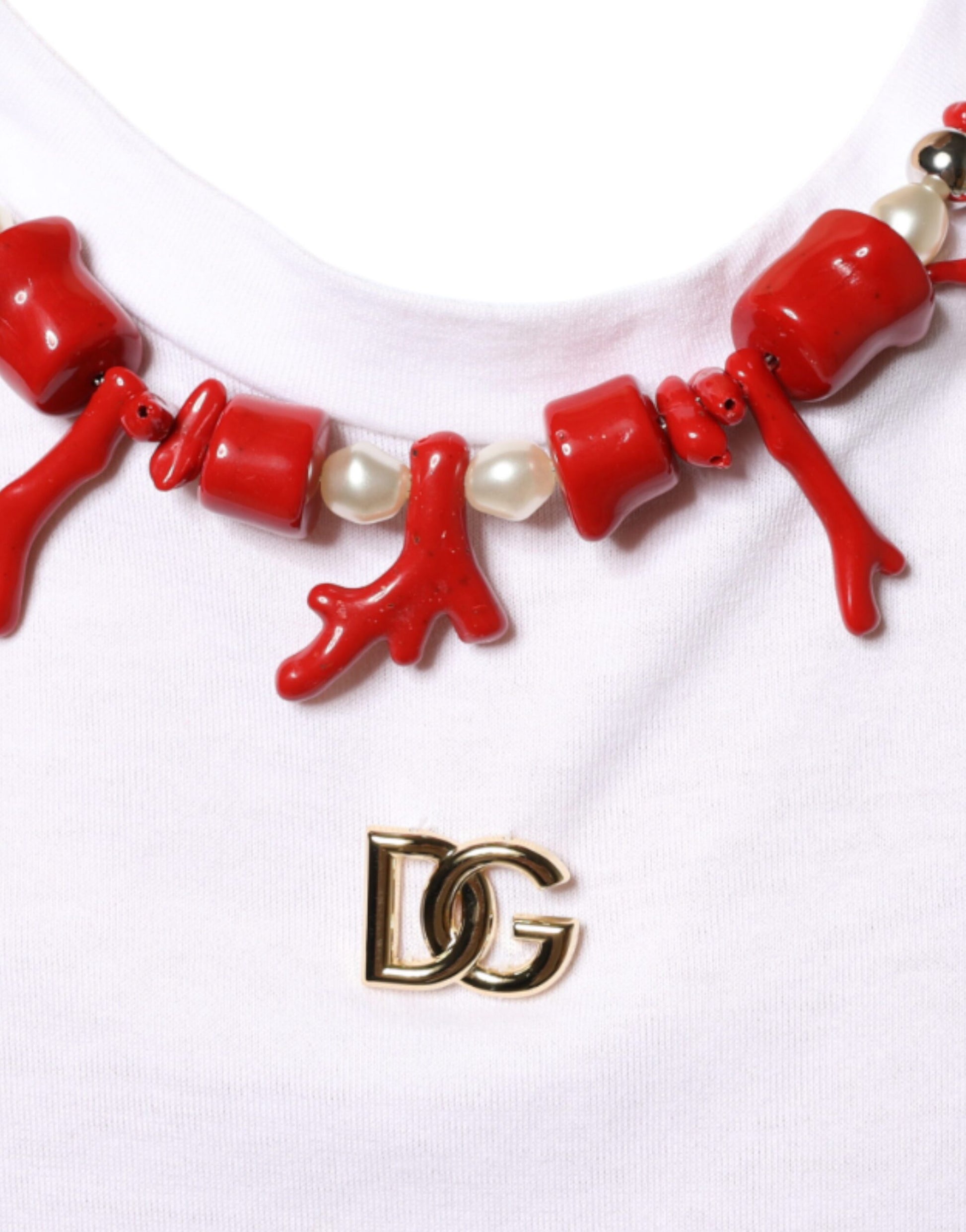 Red beads on necklace