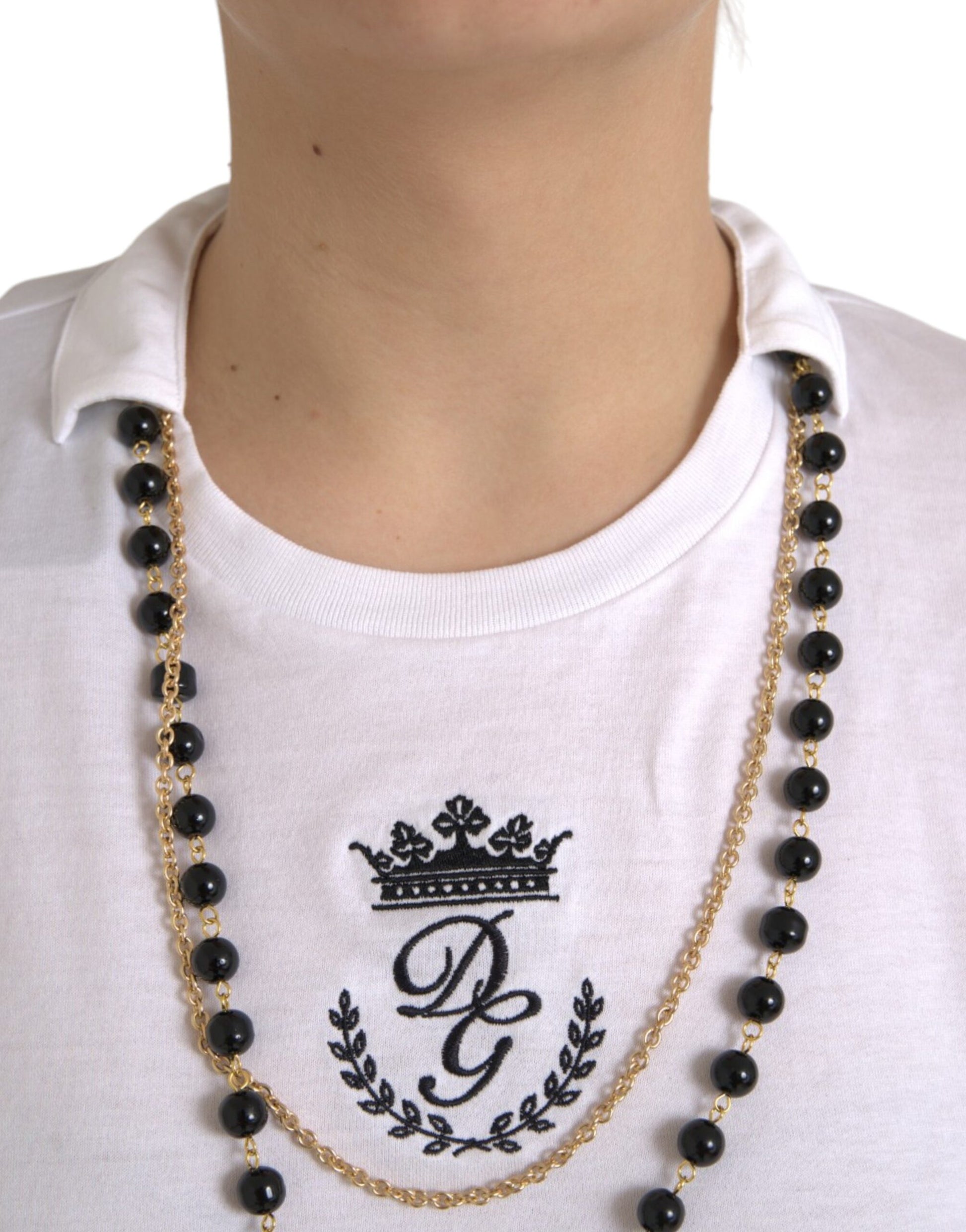 Black beads on necklace