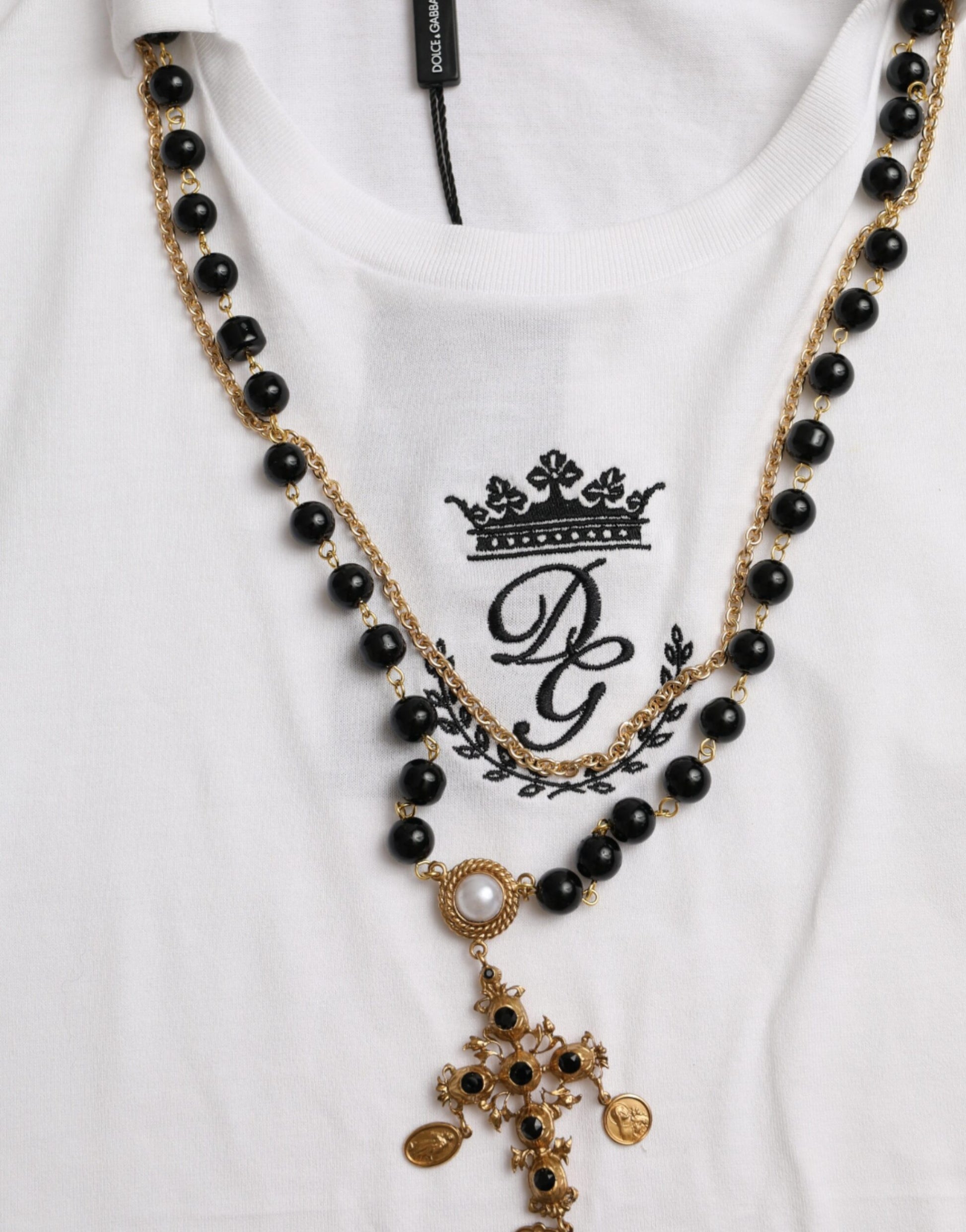 Black beads on gold chain necklace