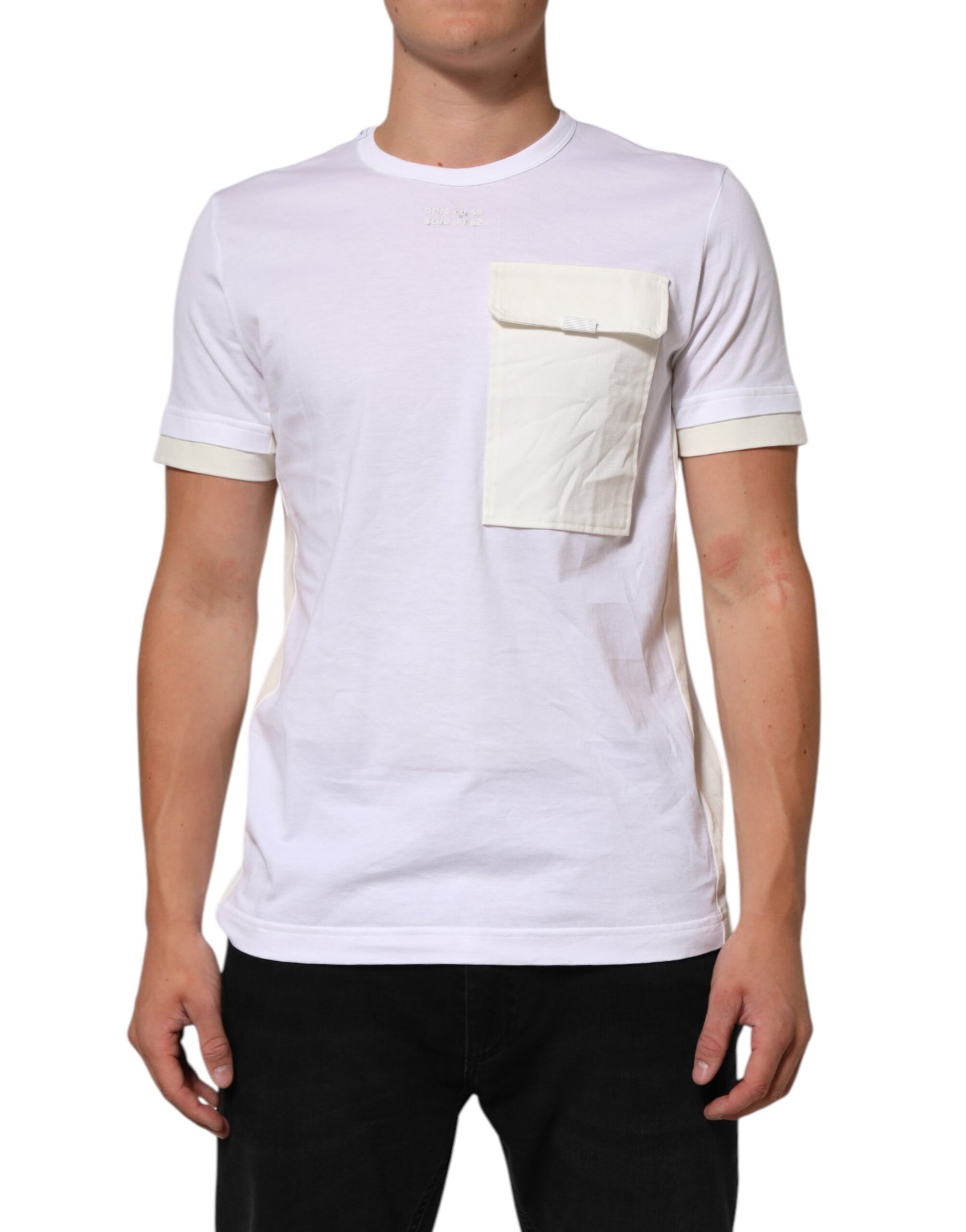 Mannequin wearing white t-shirt with pocket on left side