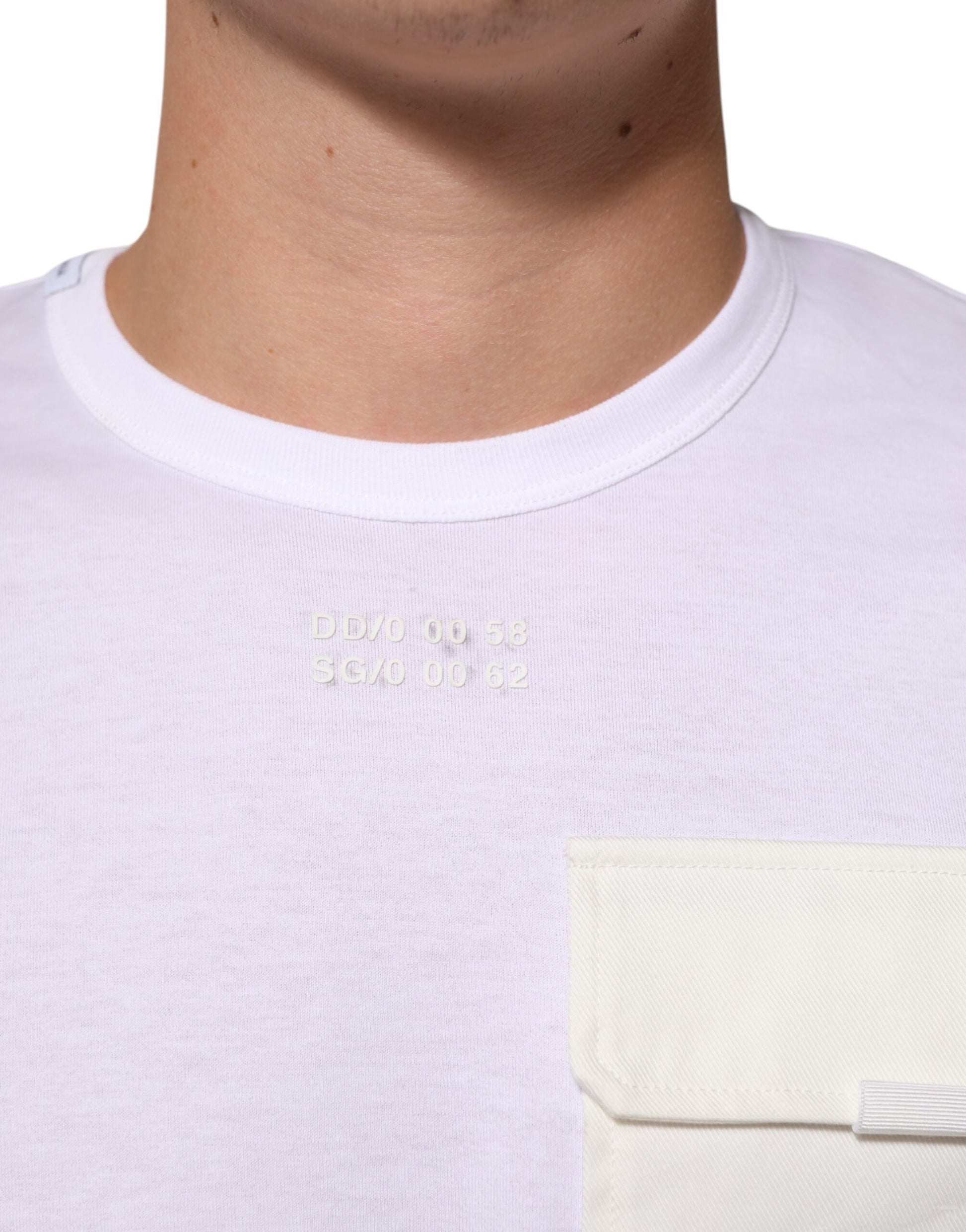 White t-shirt with a small logo on the chest