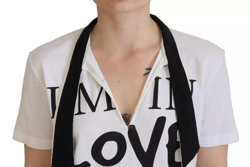 Black and white necktie worn by a person