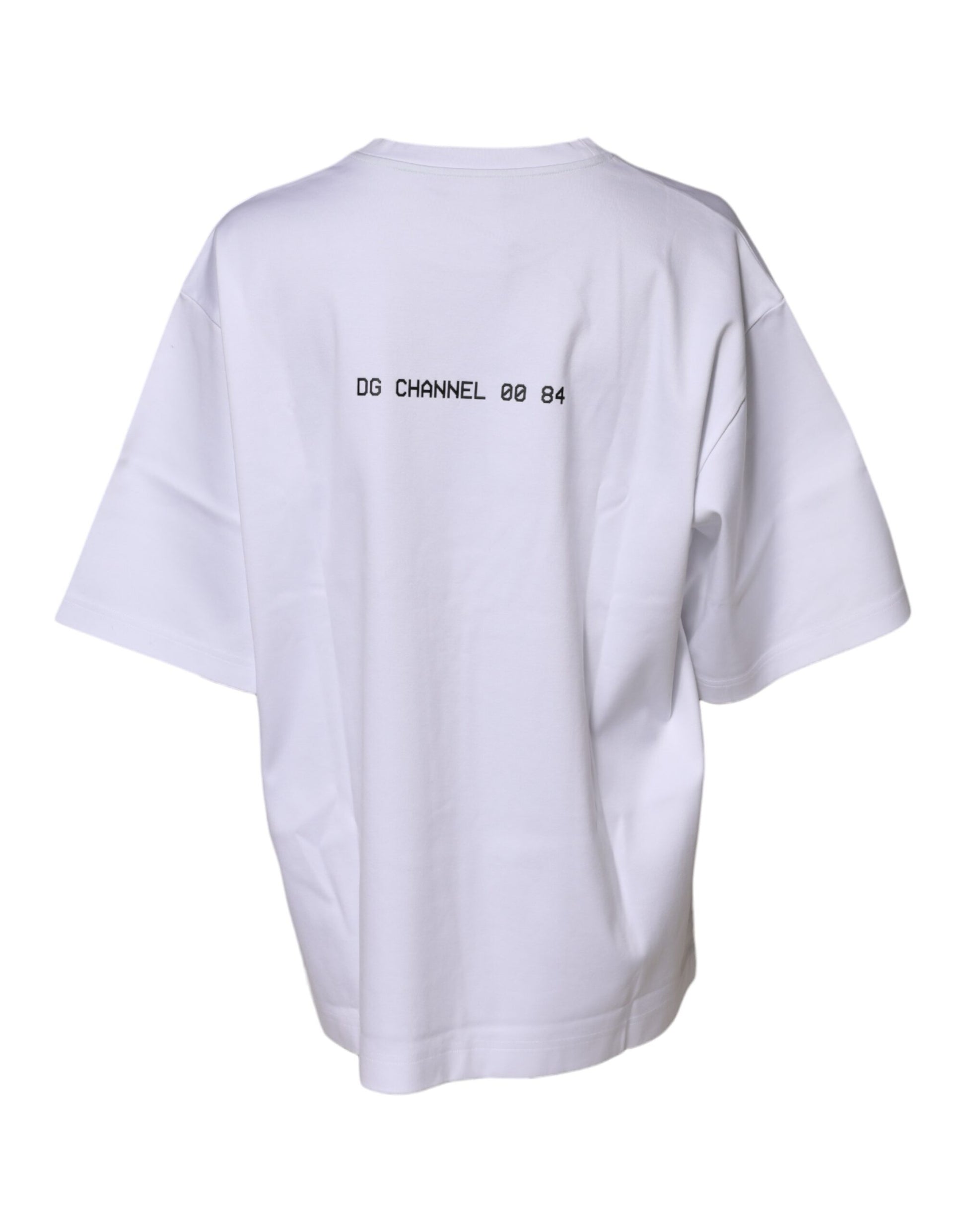White t-shirt with black lettering on back