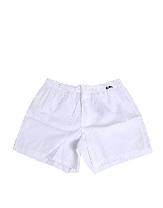 White shorts with black logo on waistband