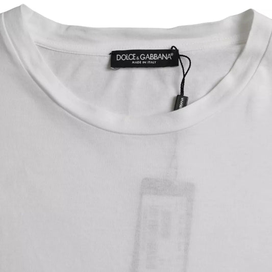 White t-shirt with black logo tag