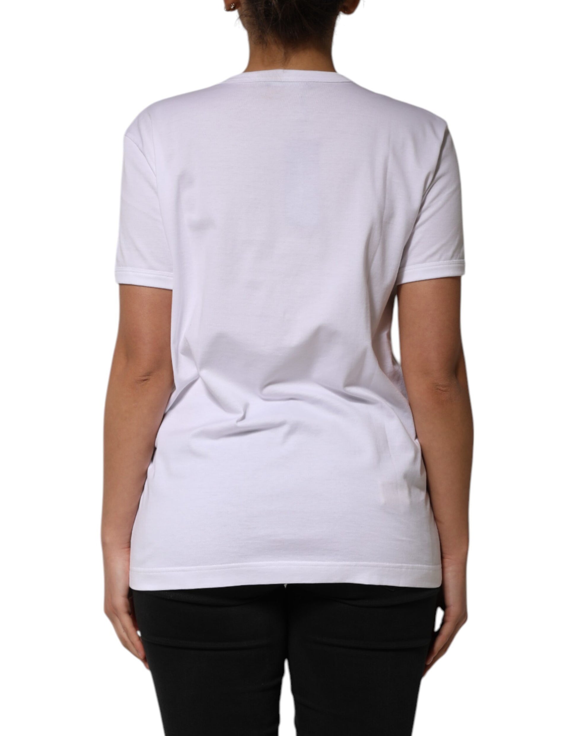 White t-shirt on a person's back