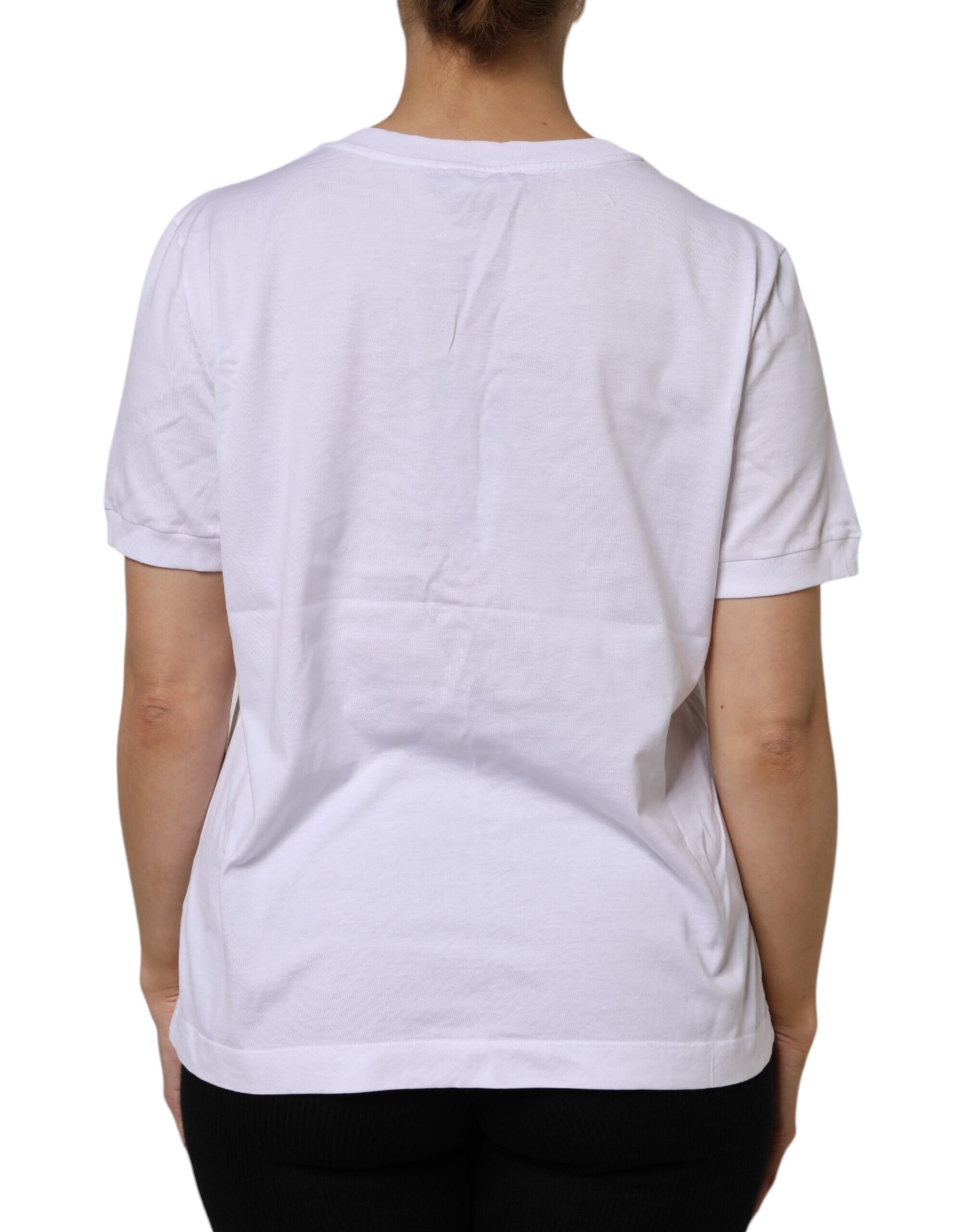 White short sleeve t-shirt on a person's back