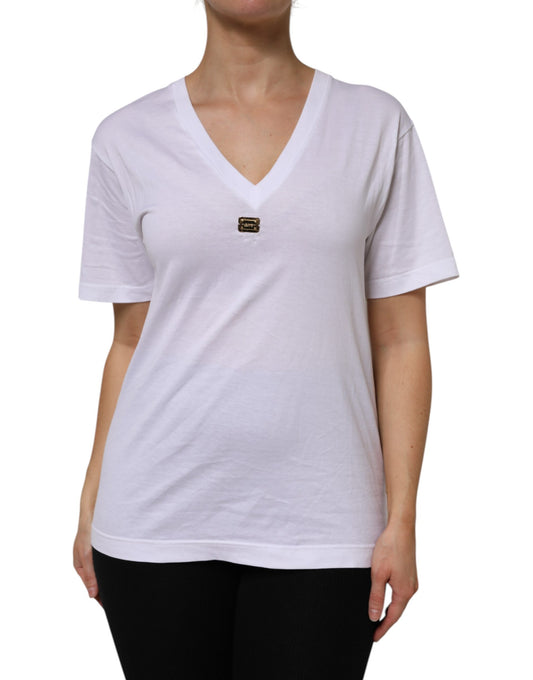 White v-neck t-shirt on woman