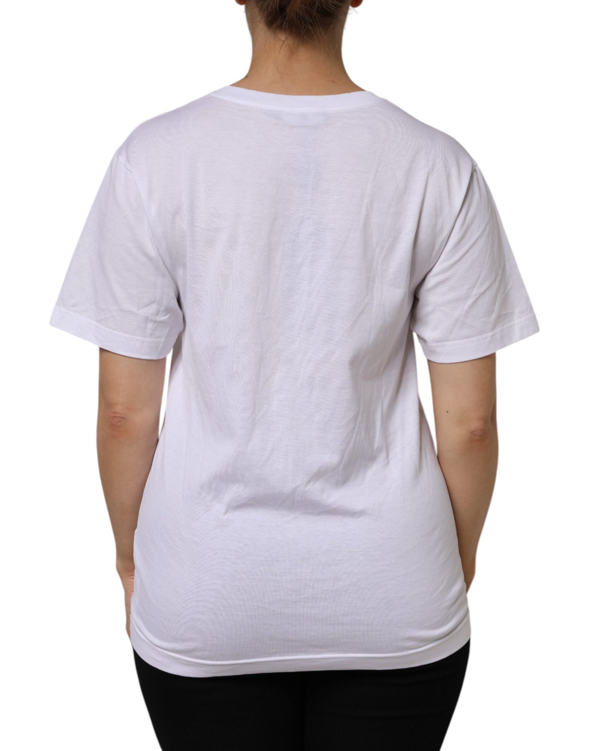 White t-shirt on a person's back