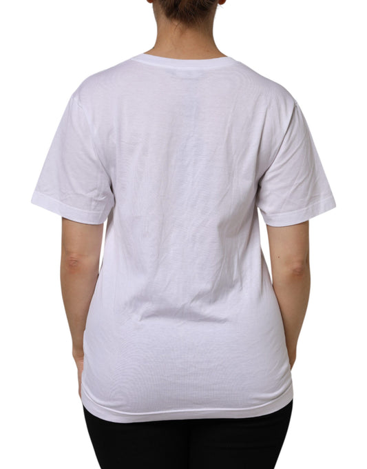 White t-shirt on a person's back