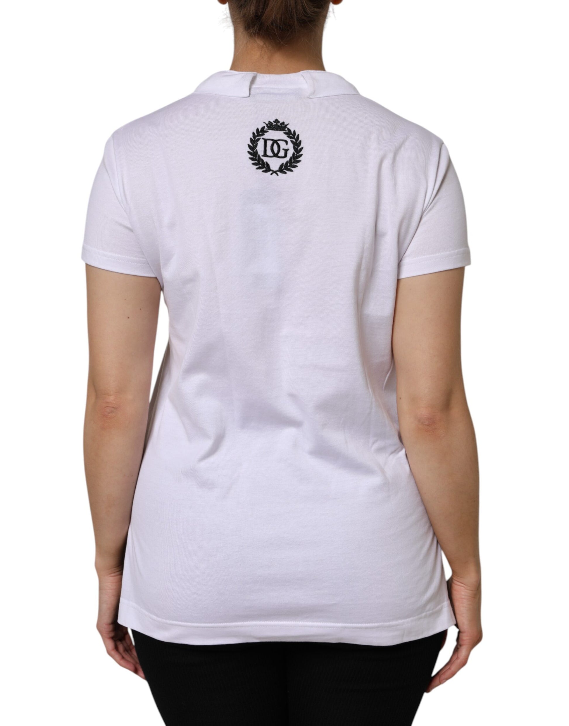 White polo shirt with logo on back
