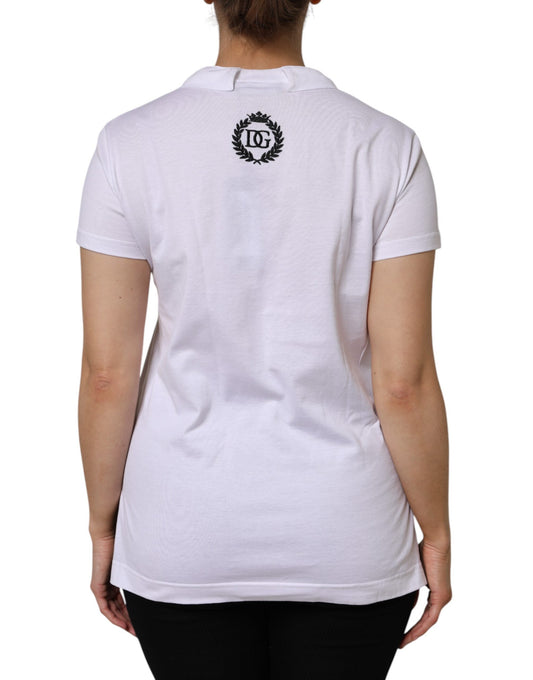 White polo shirt with logo on back