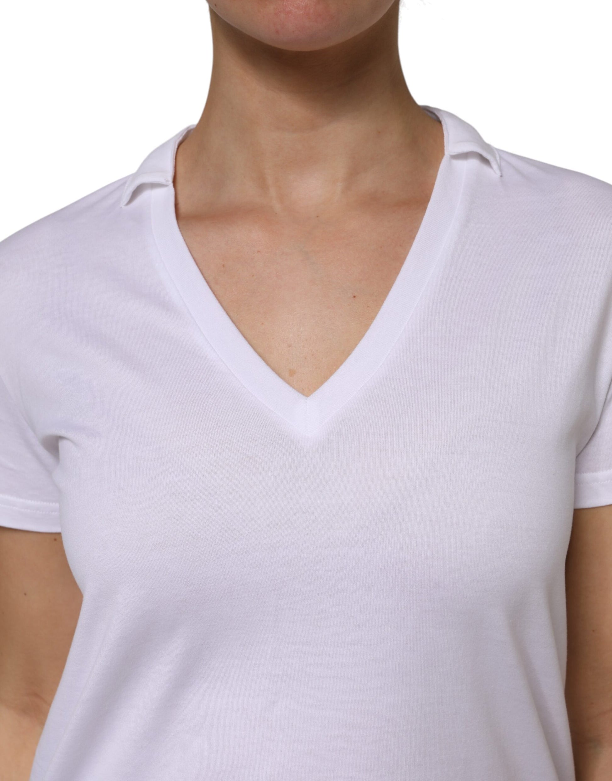 White v-neck t-shirt on woman
