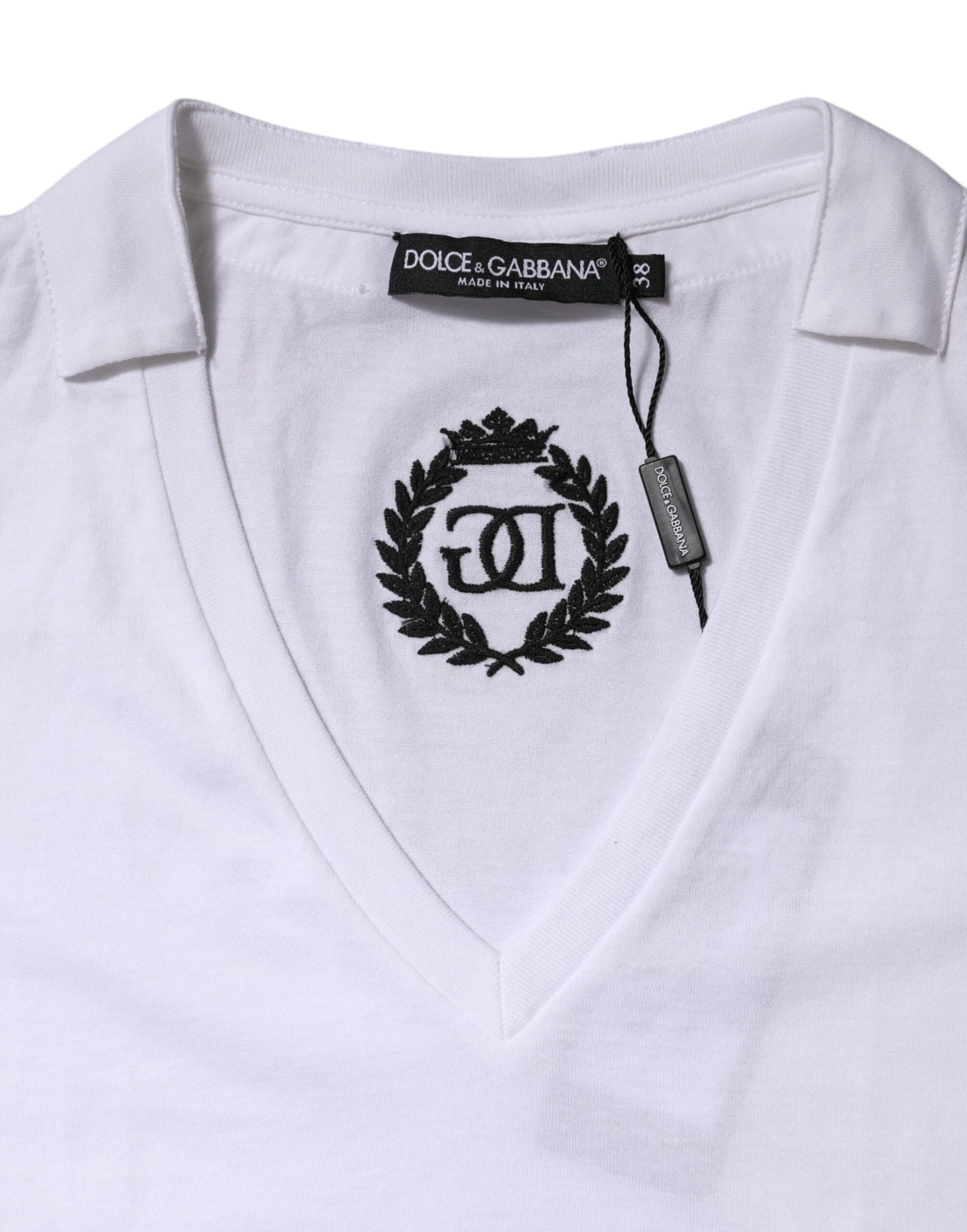 White polo shirt with black logo on chest