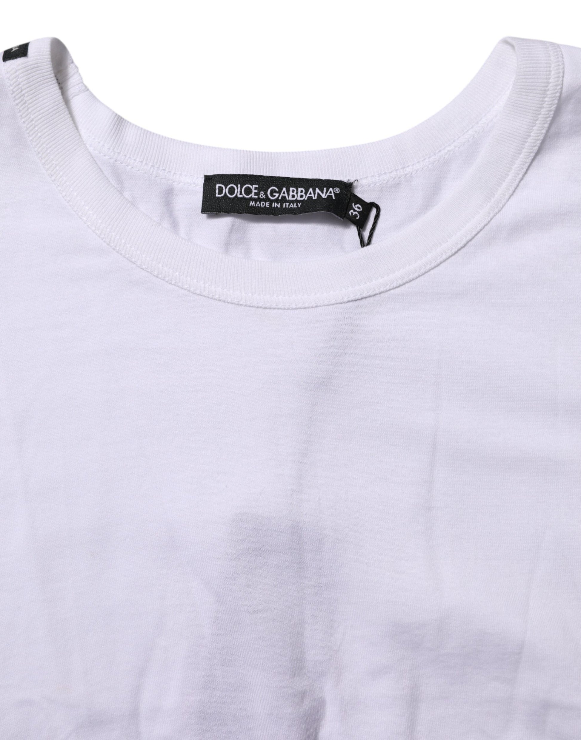 White t-shirt with stripes on sleeve