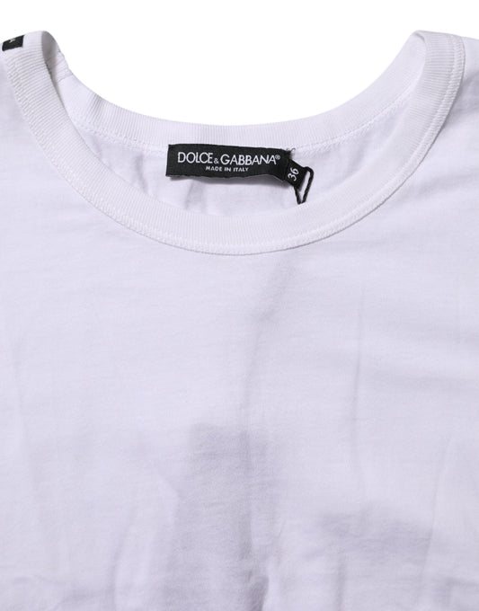 White t-shirt with stripes on sleeve