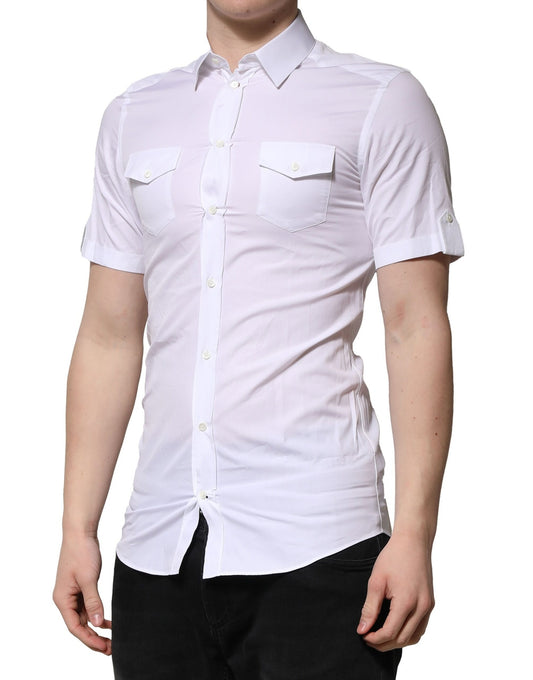 Men's button down shirt in white with short sleeves