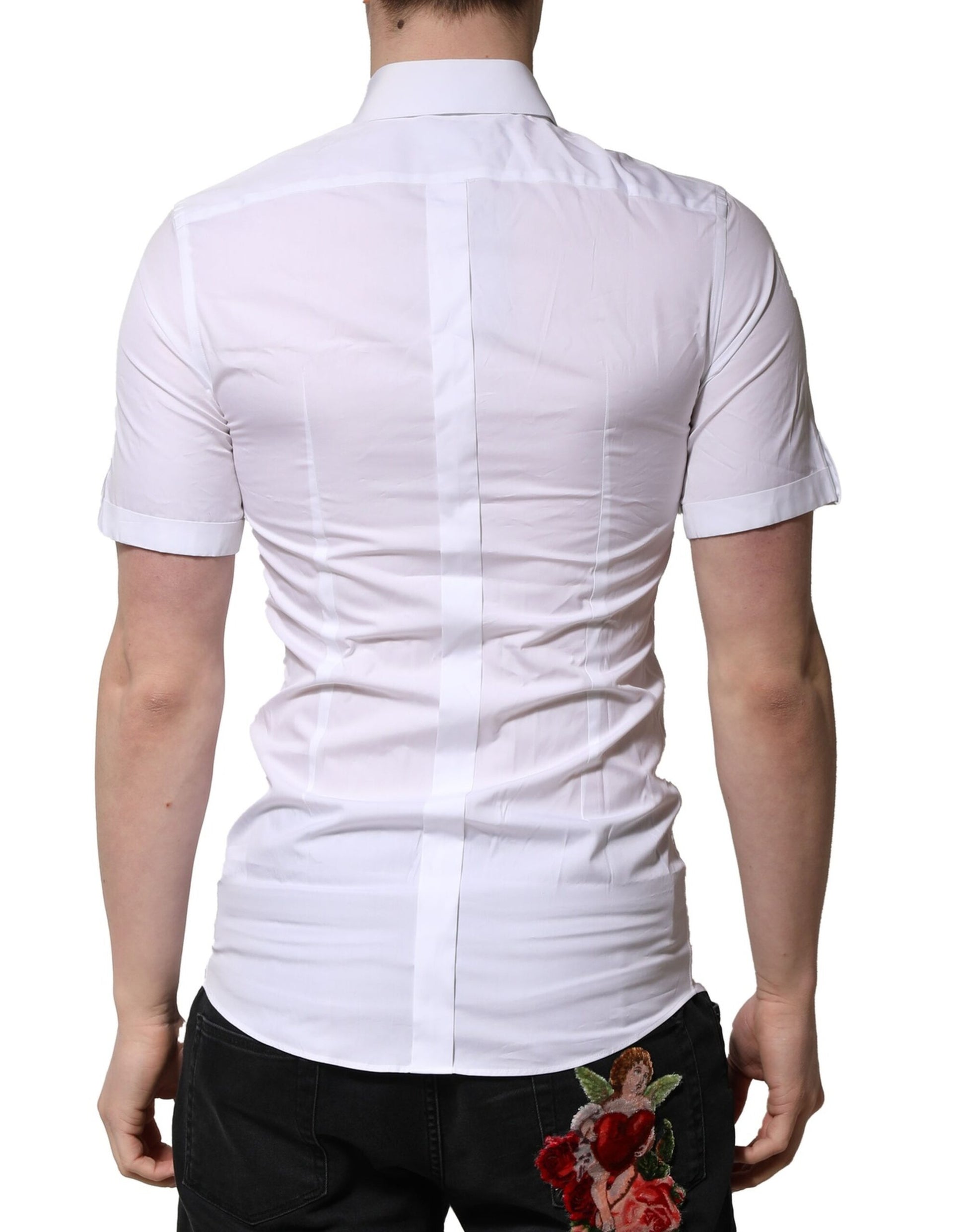 White shirt with black buttons on back